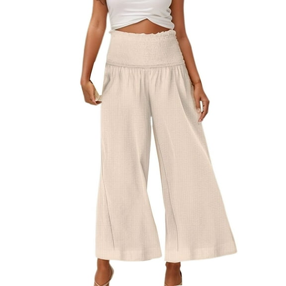 Plus Size Women's High Waist Linen Wide Leg Capri Pants - Breathable Fabric, Relaxed Fit, Petite to Plus - S-XXL for Spring/Fall