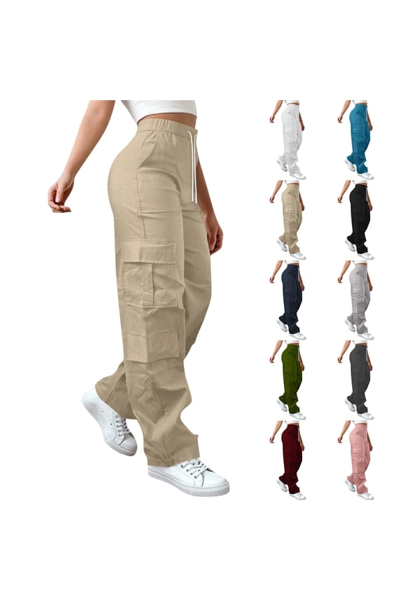 Plus Size Women's High Waisted Wide Leg Pants with Pockets, Casual Tapered Fit with Functional Side Pockets, Soft Stretchy Polyester Blend, Relaxed Fit for Work, Travel &