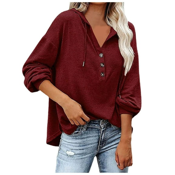 Plus Size Women's Hoodie Loose Buttons Solid Color Long Sleeve Casual Top Comfortable Stylish Blouse