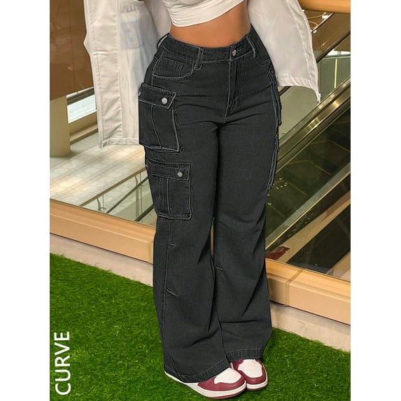 Plus Size Women's Jeans Straight Leg High Waist Loose Fit Denim Pants With Pockets Comfortable Casual Workwear Trousers For Women (1XL-4XL)