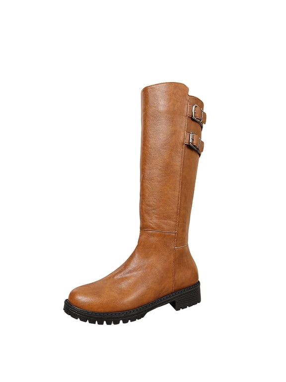 Plus Size Women's Knee High Boots Round Toe Side Zipper Platform Thick Sole Comfortable Wide Calf Boots