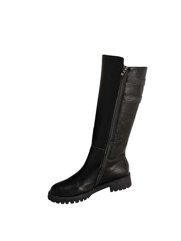 Plus Size Women's Knee High Boots Round Toe Side Zipper Platform Thick Sole Comfortable Wide Calf Boots