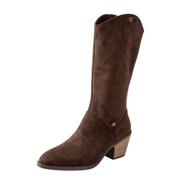 Plus Size Women's Knee High Riding Boots Slip-On Faux Suede Chunky Heel Comfortable Wide Calf Boots