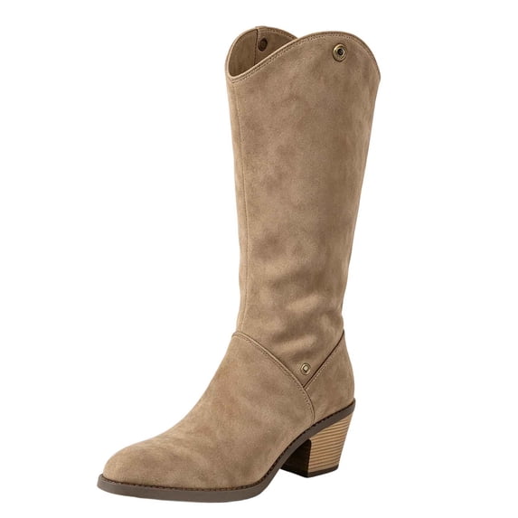 Plus Size Women's Knee High Riding Boots Slip-On Faux Suede Chunky Heel Comfortable Wide Calf Boots