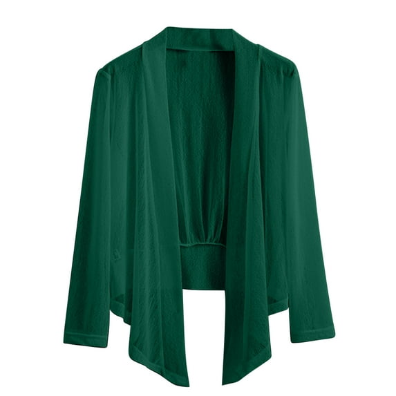Plus Size Women’s Lightweight Open Front Cardigan Long Sleeve Extended Hem Cover Up, Sheer Tie Front Bolero & Casual Shrug