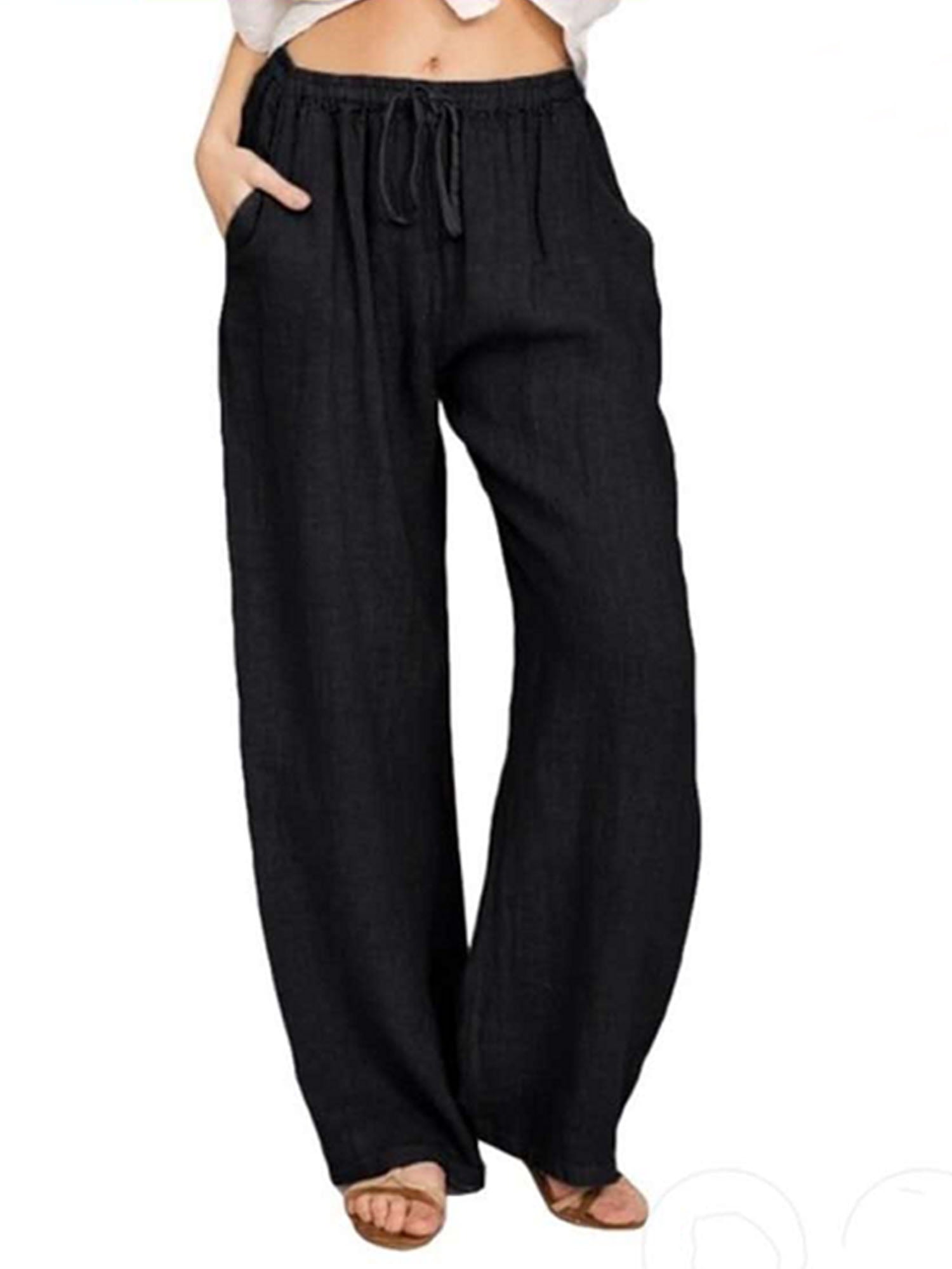 Plus Size Women's Linen High Waisted Loose Fit Pants