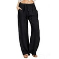 thumbnail image 1 of Plus Size Women's Linen High Waisted Loose Fit Pants Drawstring Closure Gothic Trousers with Pockets, 1 of 4