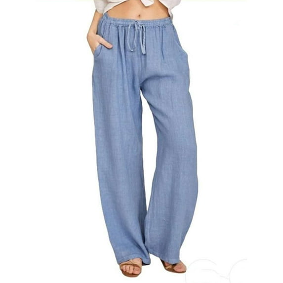 Plus Size Women's Linen High Waisted Loose Fit Pants Drawstring Closure Gothic Trousers with Pockets