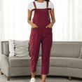 thumbnail image 1 of Plus Size Women's Literary Cotton Linen Overalls Casual Long Pants, Jumpsuit, 1 of 1