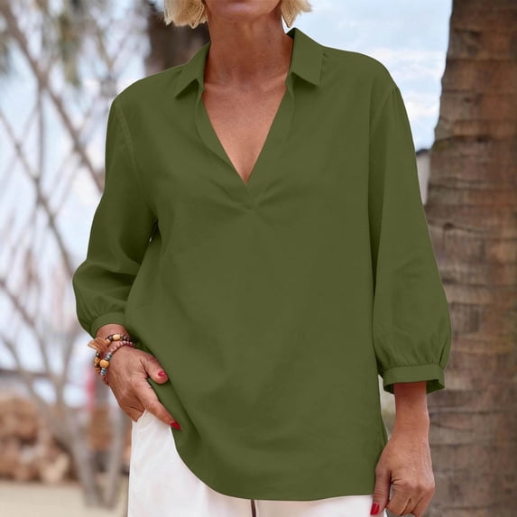 Plus Size Women's Long Sleeve Collared Button Down Shirt In Solid Color for Casual and Office Wear
