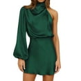 thumbnail image 1 of Plus Size Women's Long Sleeve Off Shoulder Elegant Satin Party Dress for, 1 of 2
