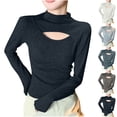thumbnail image 1 of Plus Size Women's Long Sleeve Round Neck Hollow Out Solid Color Casual Blouse Tunic Top Soft Lightweight Work Office Outfits | CSEONE,Dark Gray 2XL, 1 of 4