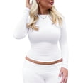 thumbnail image 1 of Plus Size Women's Long Sleeve Ruched T-Shirt - Plain Round Neck Slim Fit Casual Top, 1 of 5