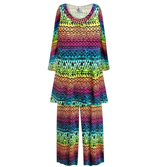 Plus Size Women’s Long Sleeve Sleepwear with Long Pants Soft Loungewear Colorful Abstract Print Pajama Set Tall XL 3x