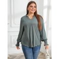 thumbnail image 1 of Ebukurty Plus Size Green Long Sleeve Top for Women V-Neck Soft Oversize T-shirts 1XL-4XL, 1 of 7