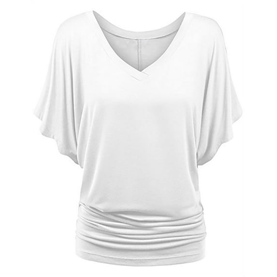 Plus Size Women's Loose Bat Sleeve V Neck Short Sleeve T-Shirt Top