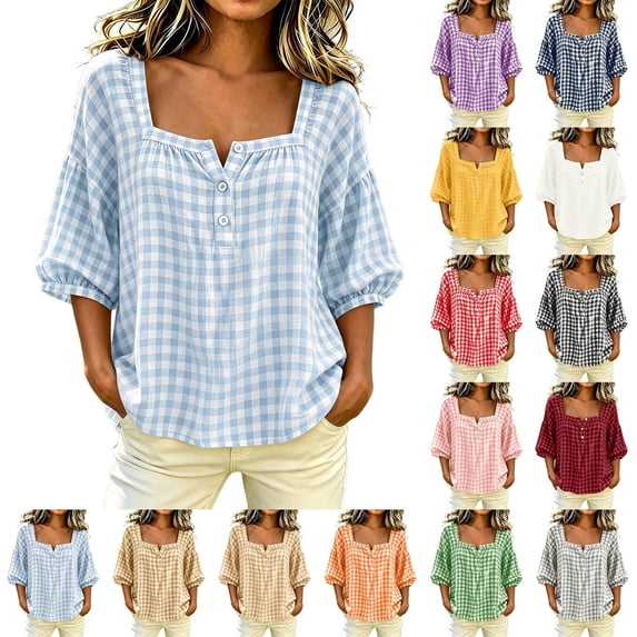 Plus Size Women's Loose Fit French Collar Plaid Long Sleeve Shirts Blouse Comfy Breathable Cute Trendy Outfits Casual Daily Wear Summer Vacation | CSEONE,Green 2XL
