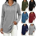 thumbnail image 1 of Plus Size Women's Loose Fit Hooded Drawstring Long Sleeve Pocket Solid Color Top Blouse Casual Comfortable Cozy Fashion Trendy Outfits Daily | CSEONE,Gray 2XL, 1 of 8