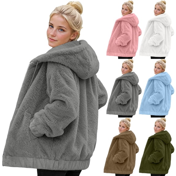 Plus Size Women's Loose Fit Long Sleeve Hooded Fleece Solid Color Sweatshirt Jacket Outwear Comfy Cozy Soft Warm Casual Daily Wear | CSEONE,Sky Blue 2XL
