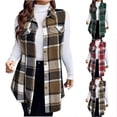 thumbnail image 1 of Plus Size Women's Loose Fit Sleeveless Turndown Collar Plaid Shirt Coat Jacket Top Casual Button Front Outfits Work Office | CSEONE,Green 3XL, 1 of 7
