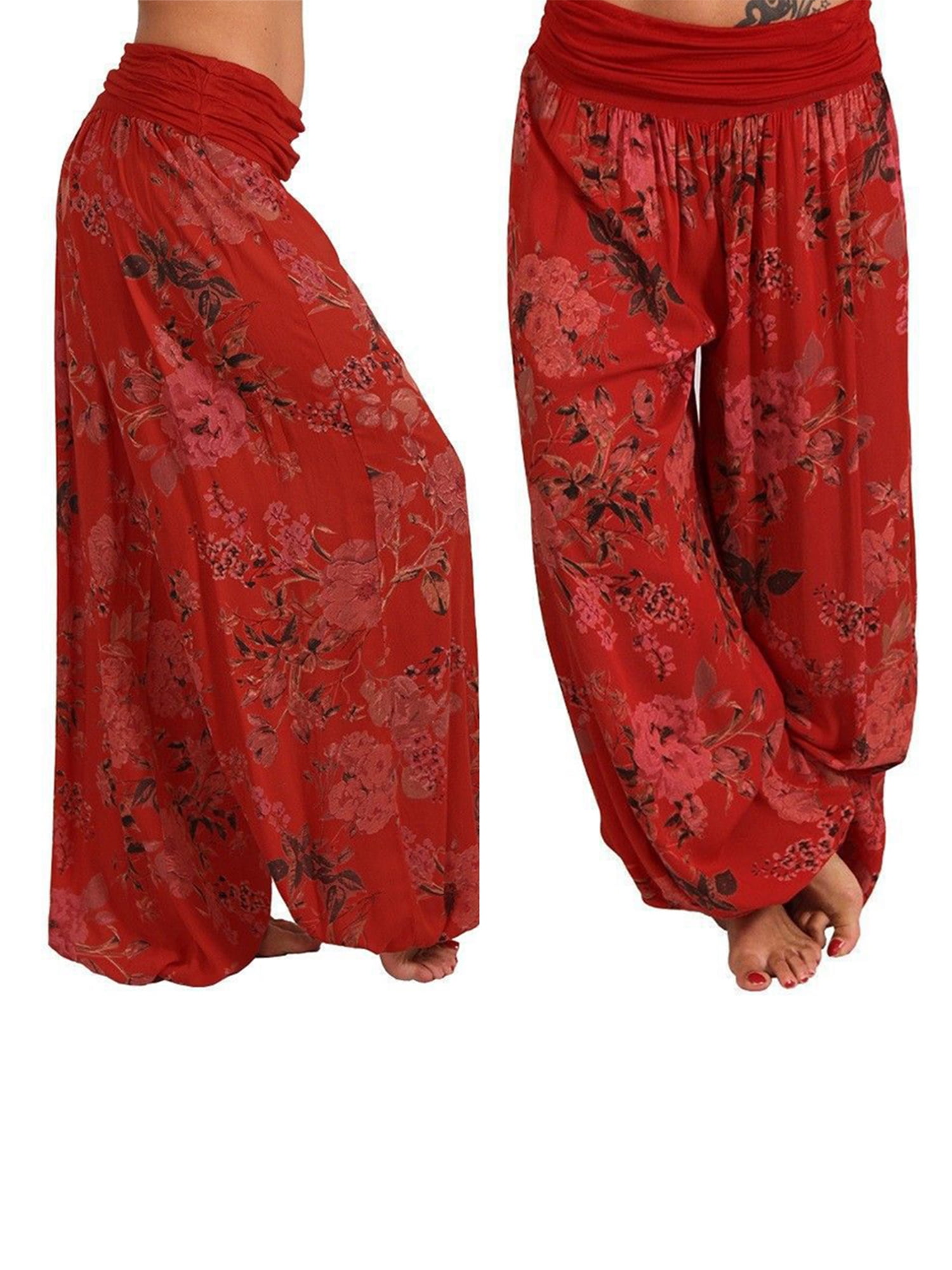 Plus Size Women's Loose Yoga Floral Print Baggy Loose Harem Pants Indian  Style High Waist Wide Legs Pants