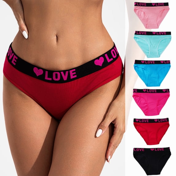 Plus Size Women's Low Rise Bikini Briefs, Sexy 'LOVE' Letter Waistband Panties, Soft Breathable Cotton Stretch Underwear for Daily Comfort Black L