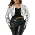 thumbnail image 1 of Agnes Orinda Women's Plus Size Sparkly Metallic Shrug Long Sleeve Open Front Party Cropped Bolero Jackets 2X Silver, 1 of 5