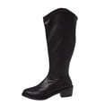 thumbnail image 1 of Plus Size Women's Mid-Calf Boots Back Zipper Slip-On Chunky Mid Heel Comfortable Wide Calf Boots for Daily, 1 of 8