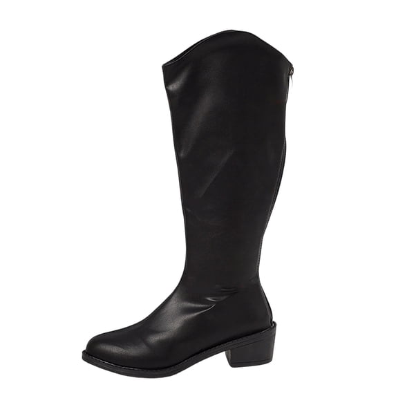 Plus Size Women's Mid-Calf Boots Back Zipper Slip-On Chunky Mid Heel Comfortable Wide Calf Boots for Daily