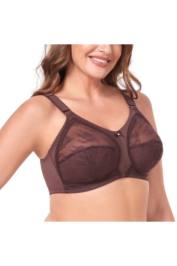 Plus Size Women’s Minimizer Bra: Full Coverage Lace Unlined Wireless Brassiere for A-I Cups 46DDD