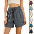 thumbnail image 1 of Plus Size Women's Nylon High Waisted Elastic Drawstring Workout Shorts with Pockets, Running Gym Hiking Casual Summer, Womens Athletic Shorts | UKHCCC,Gray 3XL, 1 of 7
