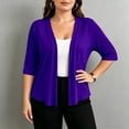 thumbnail image 1 of Plus Size Women's Open Front Shrugs 3/4 Sleeve Soft Cardigan Solid Color Dressy Casual Everyday Coat Purple 3XL, 1 of 8