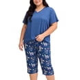 thumbnail image 1 of Plus Size Pajamas, PUTUO Womens Pajama Sets, Plus Size Short Sleeve V Neck Capri Pants Pajama Sets, Soft Ladies Pajamas Sleepwear Loungewear, 1 of 7