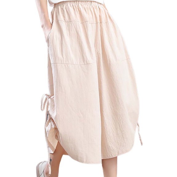 Plus Size Women's Pants Summer Loose Wide Leg Pants Elastic Waist Ladies Culottes Capri Pants Chiffon Pants