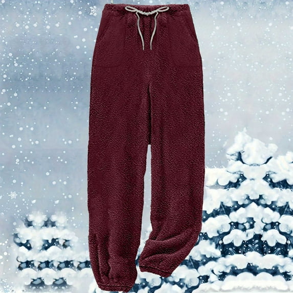 Plus Size Women's Pants Warm Pants Women Xunlbb Women's Winter Solid Color Pants Comfortable Home Drawstring Pants Pocket Leg Tights, S-5XL