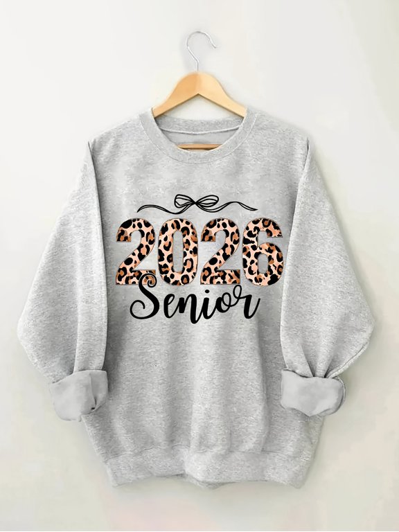 Plus Size, Women's Plus Size 2026 Year Graphic Sweatshirt - Leopard Print Lettering & Graduation Cap Design, Oversized Crewneck Pullover for Winter & Fall, Class Outfits, Machine Washable Casual Swea