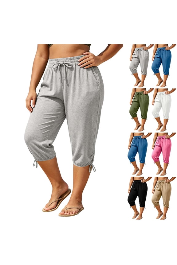 Plus Size Women's Plus Size Soft Stretchy Trousers with Pockets, Mid Elastic Waist Straight Leg Pants, Comfortable Casual Long Pants for Business Office Daily Wear | UKHCCC,Black 2XL