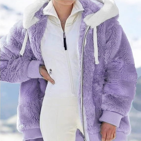 Plus Size Women's Plus Size Warm Loose Fit Zip Up Hooded Coat Winter Casual Outerwear | CSEONE,Purple 3XL