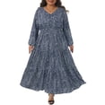 thumbnail image 1 of Plus Size Women's Polka Dots Long Maxi Dress Lantern Sleeve Ruffle Hem Flowy Boho Dresses 4X Navy Blue, 1 of 6