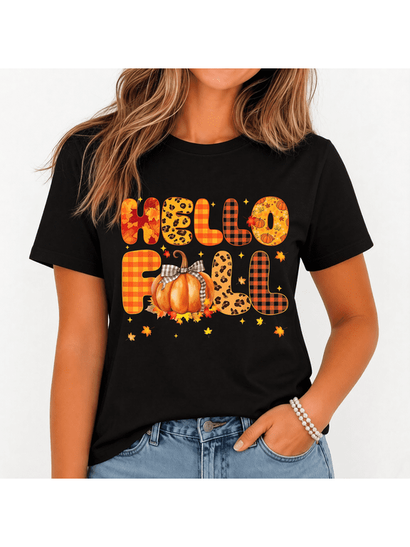 Plus Size Women's Printed T-Shirt - Soft And Breathable Cotton Crew Neck - Autumn Halloween Thanksgiving Casual Wear
