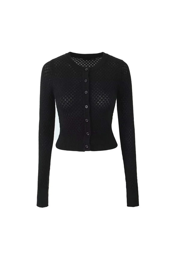 Plus Size Women's Retro Minimalist Solid Color Crewneck Cardigan Short Knit Jacket For Autumn Casual Comfortable Loose Fit Tops