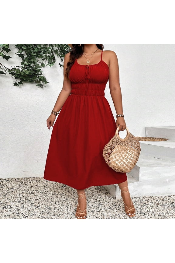 Plus Size Women's Retro Suspender Dress Elegant Beach Vacation Maxi Dress