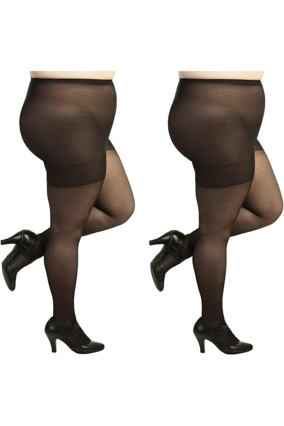 Plus Size Women's Romper Flexibility Transparent Queen Leggings Black - 2 Pairs 3X-4X