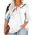 thumbnail image 1 of Plus Size Women's Ruffled Three-Quarter Sleeve V-Neck T-Shirt - Patriotic Print Casual Top for Summer, Date Nights & 4th of July Events ,White 2XL, 1 of 5
