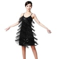 thumbnail image 1 of Plus Size Women's Sequin Fringe Dress Tassel Suspender Latin Dance Sexy Cocktail Party Ballroom Dancewear (S-3XL) Black S, 1 of 6
