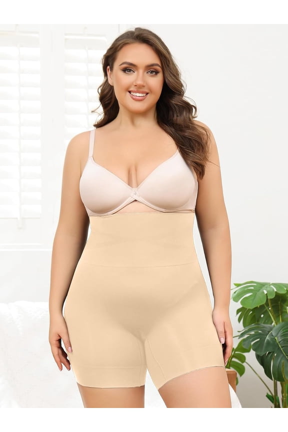 Plus Size Women's Shapewear Slimming Trousers,High Waist Stomach Flattening Underpants,Nude