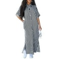 thumbnail image 1 of Plus Size Women’s Shirt Dress – Striped and Floral Print Button Down Casual Work Outfit, 1 of 6