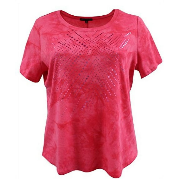 Plus Size Women's Short Sleeve Foil Design Blouse Cotton Tee T-Shirt Fashion Top Paradise Pink 2X (16.048-2)