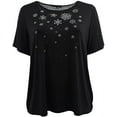 thumbnail image 1 of Plus Size Women's Short Sleeve Rhinestones Lace Snowflake Blouse Casual T Shirt Top Black 3X (16.037), 1 of 4