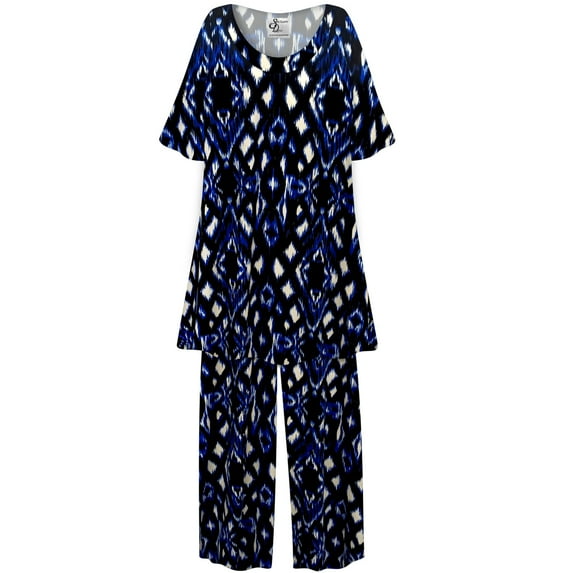 Plus Size Women’s Short Sleeve Sleepwear with Long Pants Soft Loungewear Black Diamond Print Pajama Set Tall XL 2x